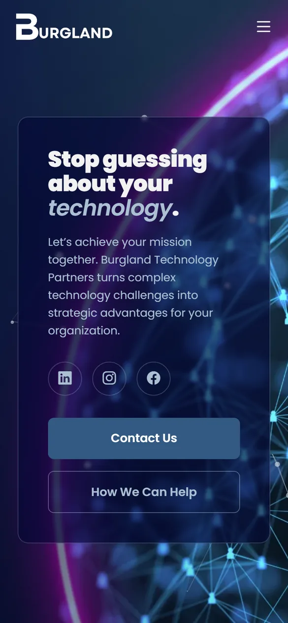 Homepage of Burgland Technologies, built by Aspired Websites, on a phone