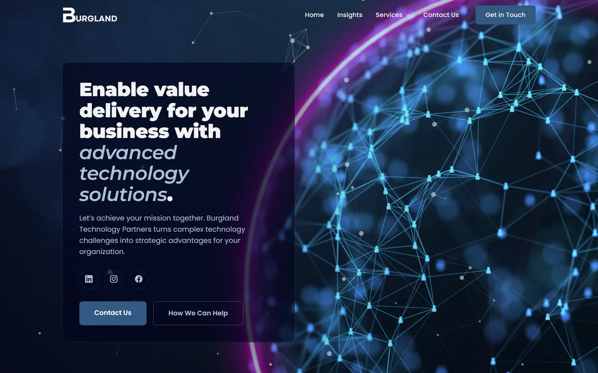 Homepage of Burgland Technologies, built by Aspired Websites